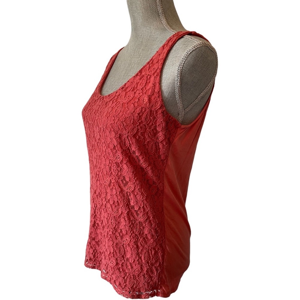 LOFT orange sleeveless lace front top size M petite